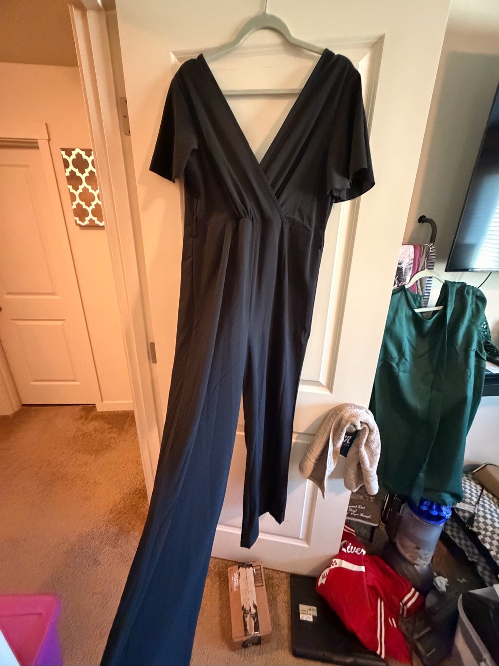 Women's Black V-Neck Wide-Leg Jumpsuit
